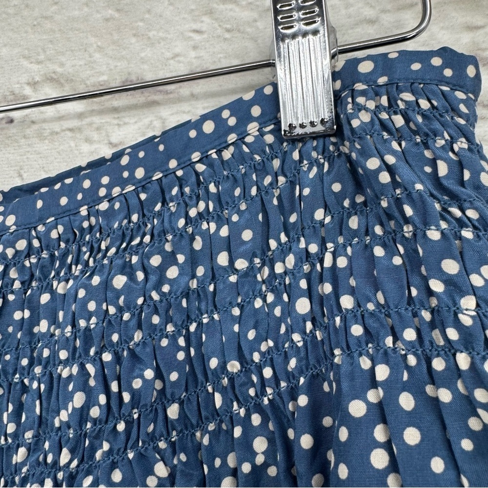 Sundance Silk Blend Polka Dot A-Line Skirt Lace Trim Smocked Waist Blue Size 10 - Picture 2 of 11